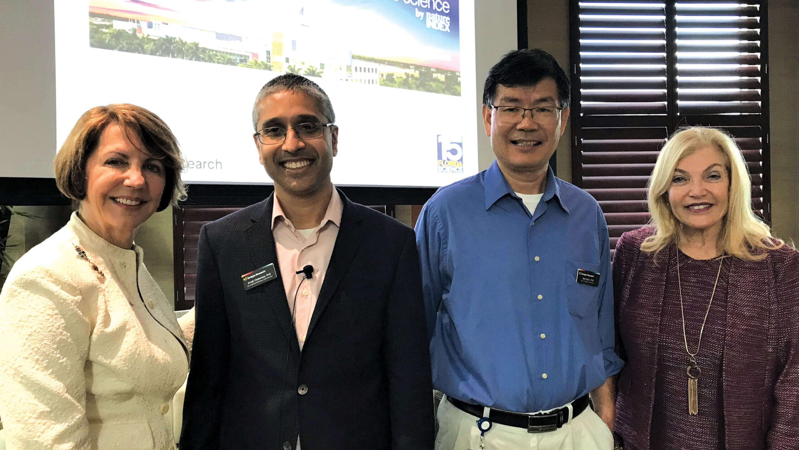 Scripps Research chemists Arnab Chatterjee, PhD, and Ben Shen, PhD, spoke about innovations on both coasts at Food for Thought Luncheon